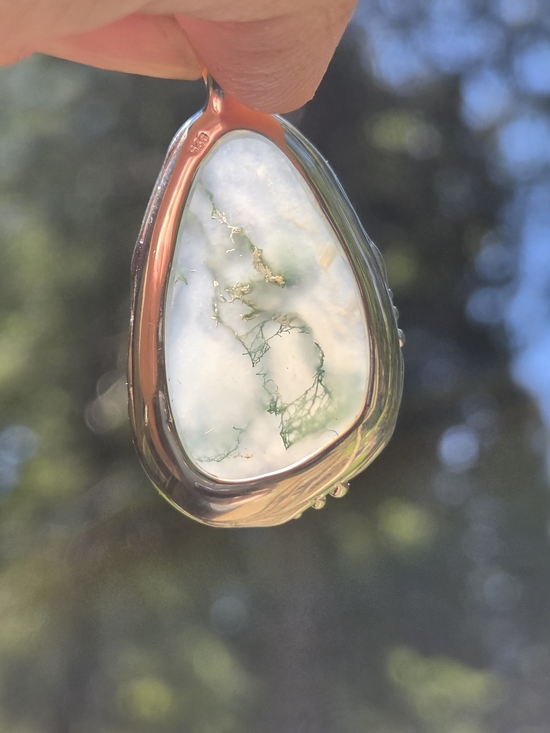Celestial Kharma Collection by Avelon Jewelry - Moss Agate 28karat Natural Gemstone Sterling Pendant